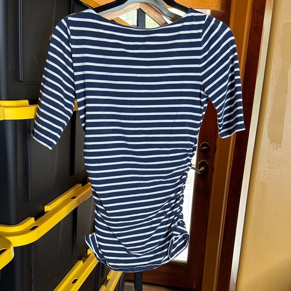 Boden Navy White Striped Ruched Side Elbow Sleeve Top Size 6 - Picture 9 of 9
